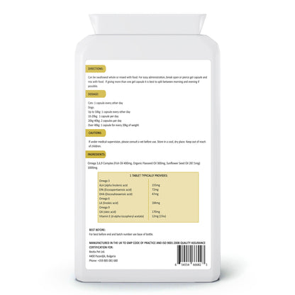 Bestia Dog Sport – Capsules Omega 3-6-9 pour Chien (120 capsules)