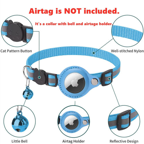 Collier Réfléchissant avec Étui AirTag pour Chat et Chien
